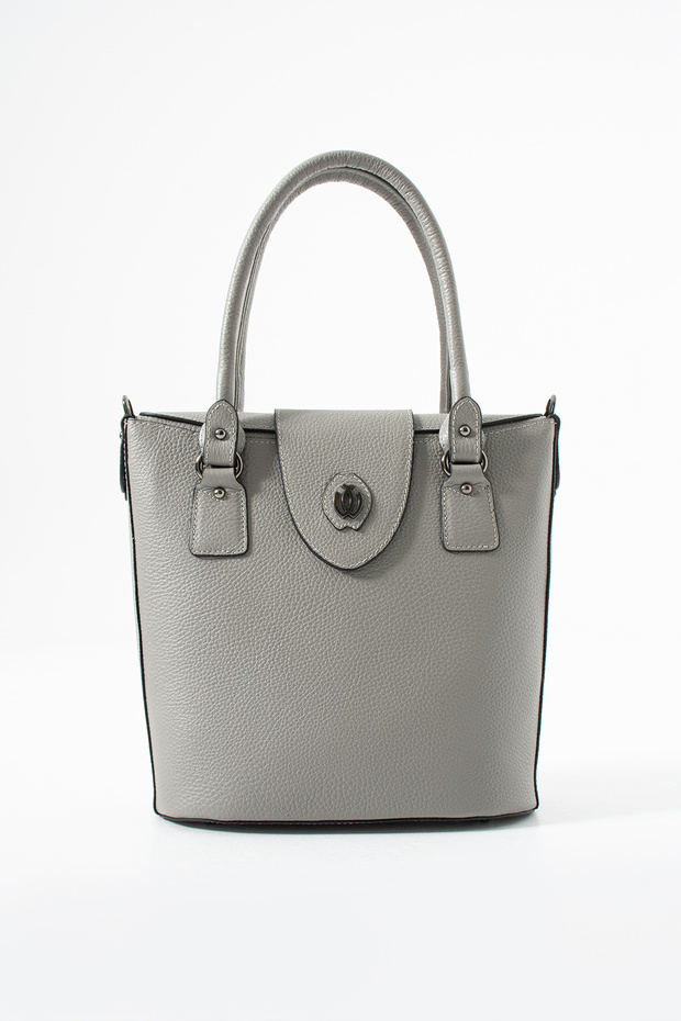100% Genuine Leather Women's Gray Hand and Shoulder Bag - Handmade Italian Style Crossbody Model