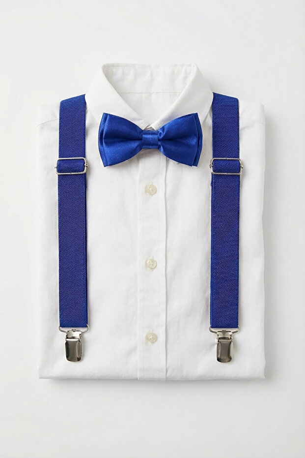 Children's Cobalt Blue Adjustable Suspender Bow Tie Set - April 23 October 29 November 10 Show