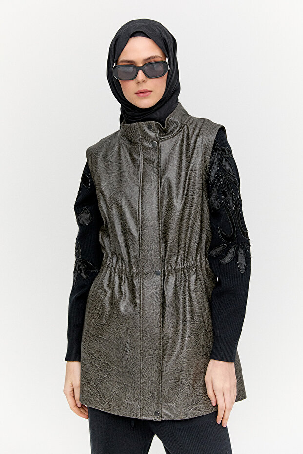 Croco Suni Deri Yelek - 3