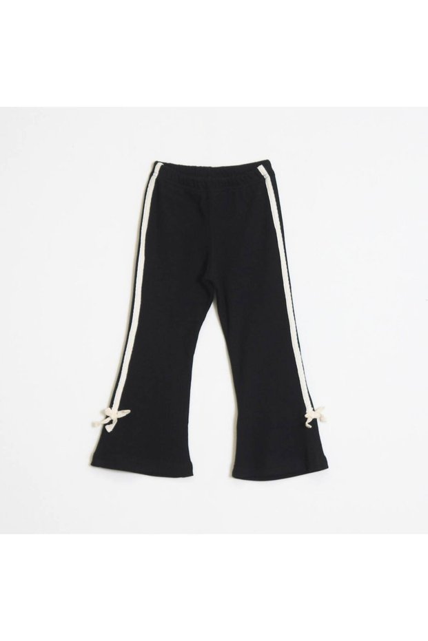 Bow-Tie Detailed Ribbed 100% Cotton Spanish Style Girls' Leggings