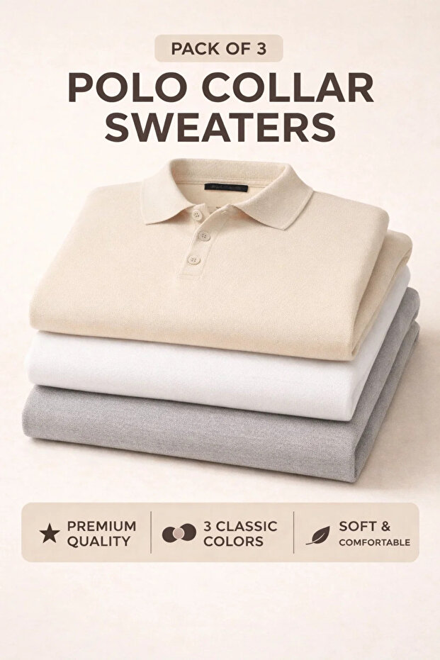 Men's Winter Polo Collar 3-Piece Knit Sweater