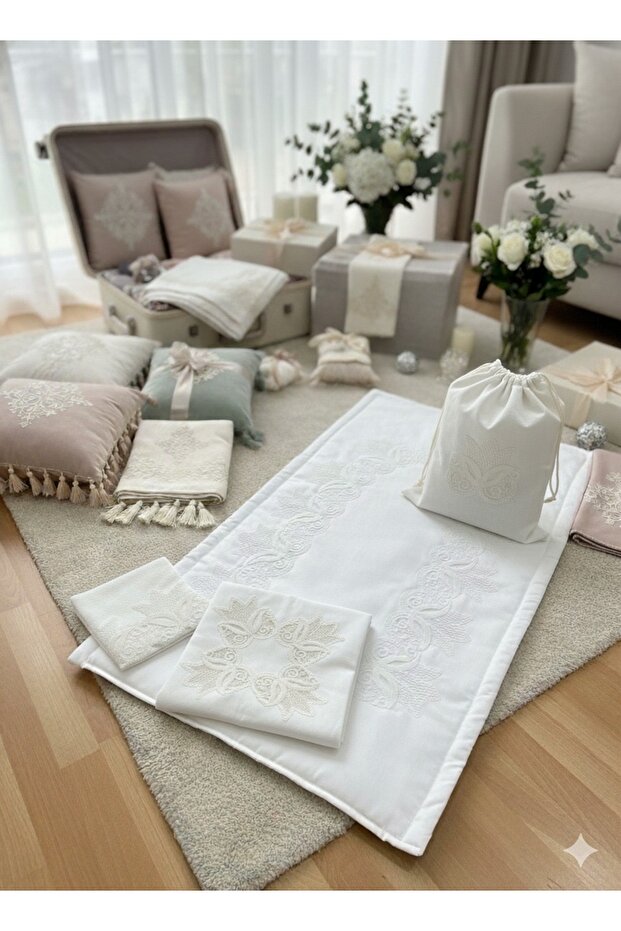 Açelya Prayerye Set Linen Fabric 4 Pieces