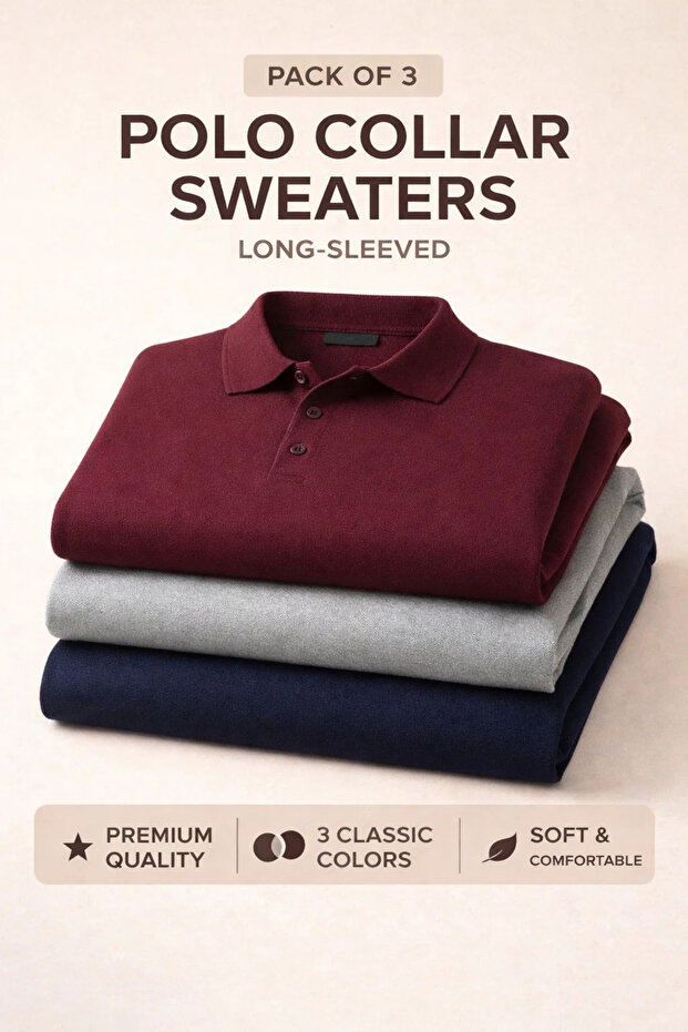 Men's Winter Polo Collar 3-Piece Knit Sweater