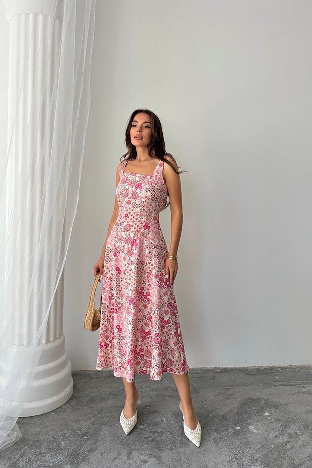 Çiçekli Viskon Elbise - 2