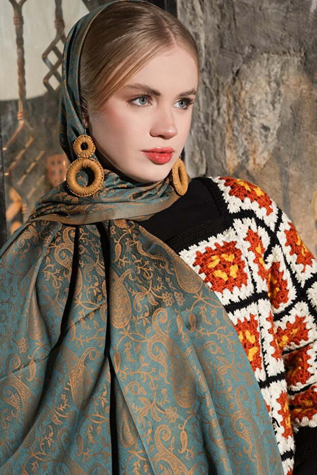 Silky Ethnic Pattern Shawl - 1