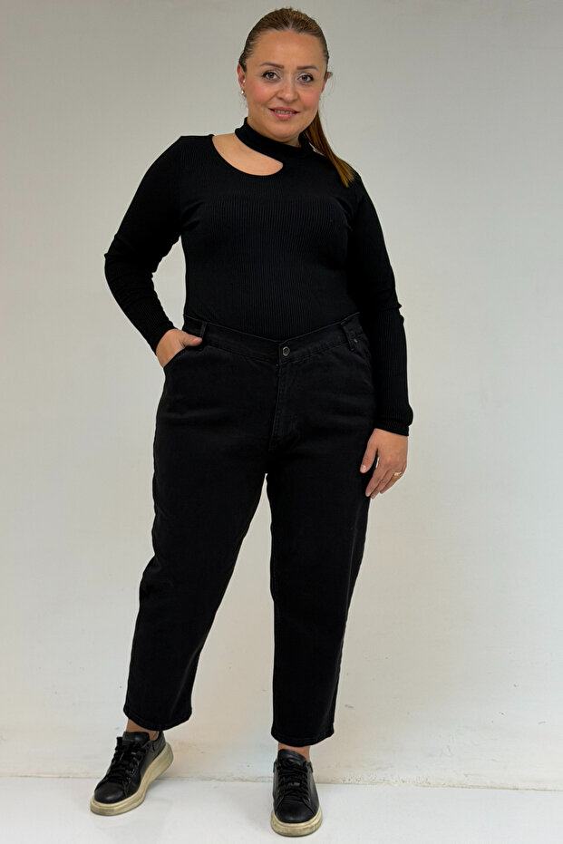 9125-6 Plus Size Boyfriend Jeans - Menanj Black