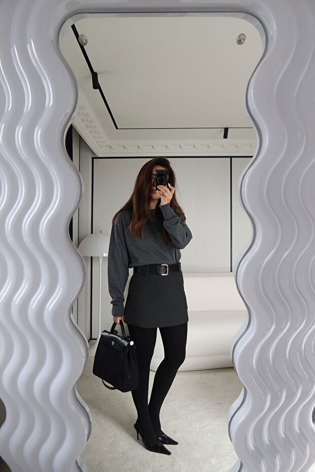 Kalın Kemerli Basic Mini Şort Etek - 2