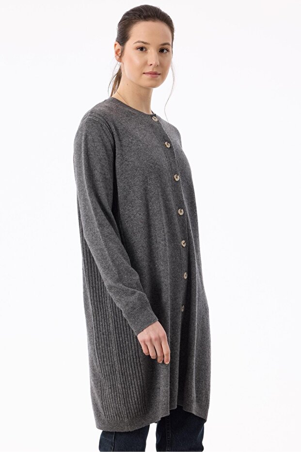 Basic Kaşmir Uzun Hırka ANTRASİT - 2