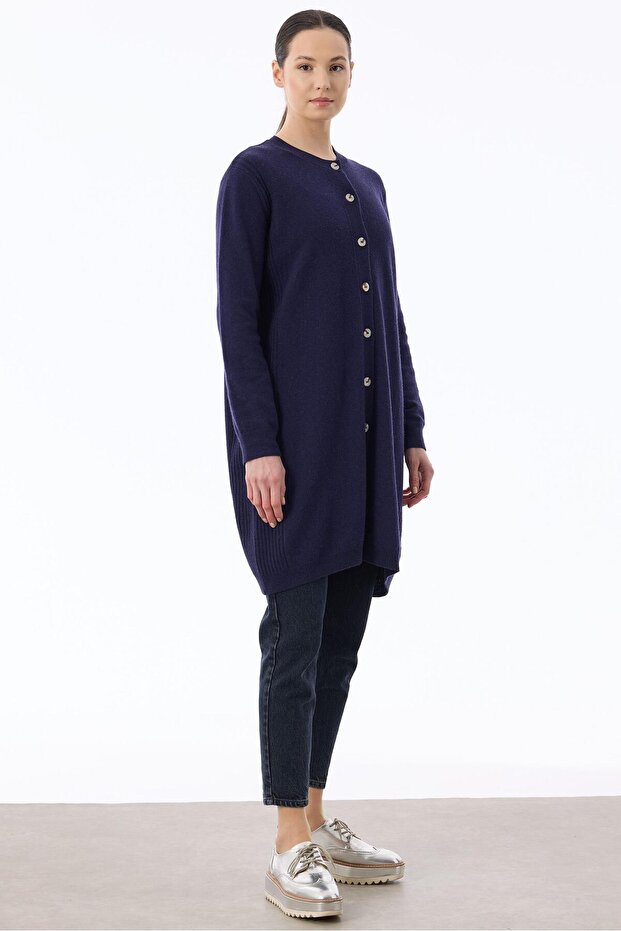 Basic Kaşmir Uzun Hırka LACİVERT - 2