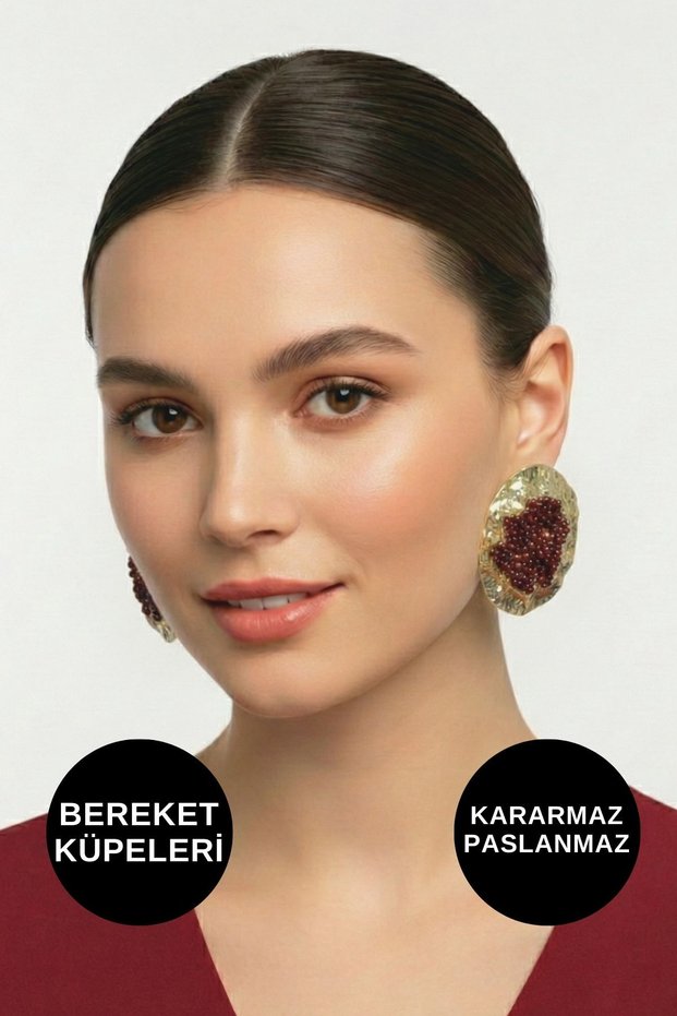 Women's Anti-Allergic Non-Tarnish Waterproof Big Red Grain Gold Steel Brand Earring Models