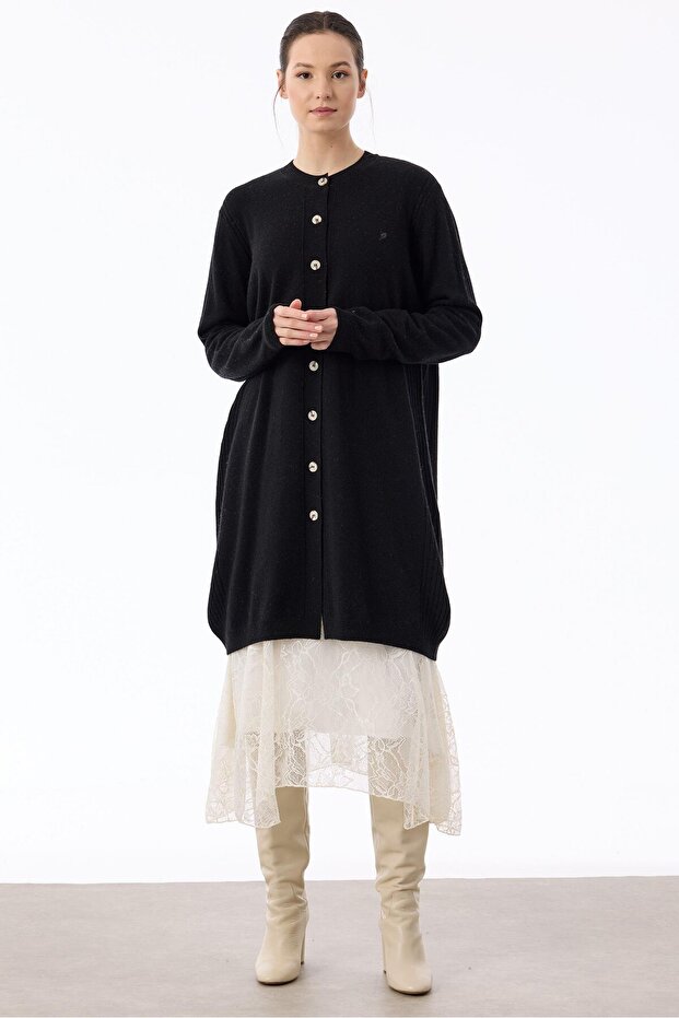 Basic Kaşmir Uzun Hırka SİYAH - 1