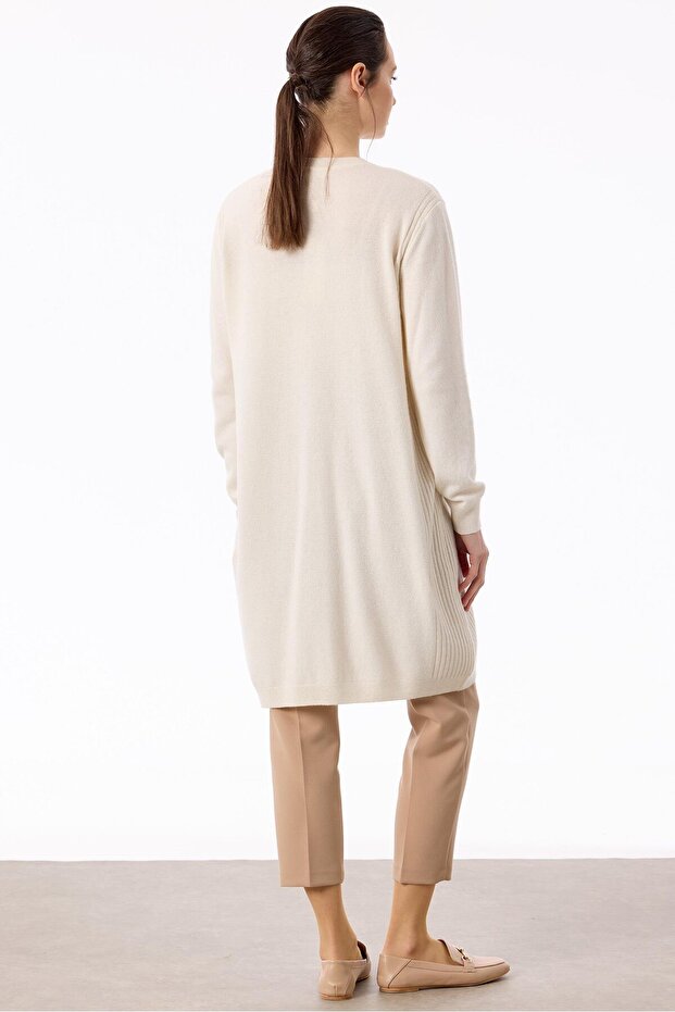 Basic Kaşmir Uzun Hırka EKRU - 4