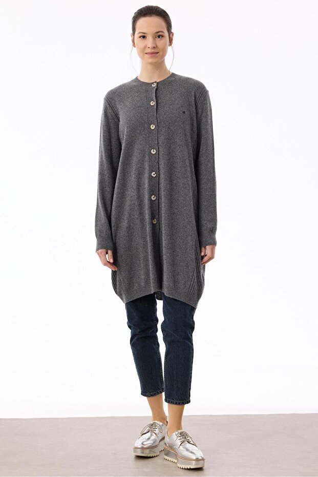 Basic Kaşmir Uzun Hırka ANTRASİT - 1