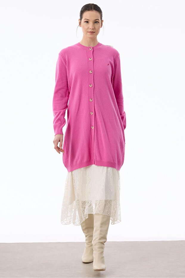 Basic Kaşmir Uzun Hırka PEMBE - 1