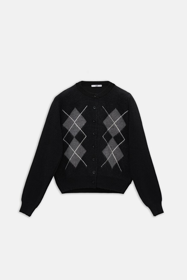 Women's Diamond Pattern Knitwear Cardigan Black