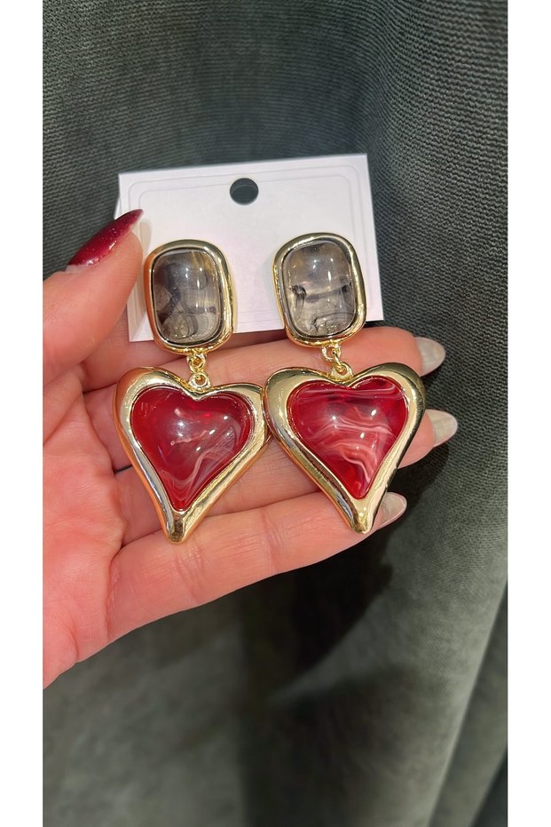 Red Coffee Heart Earrings