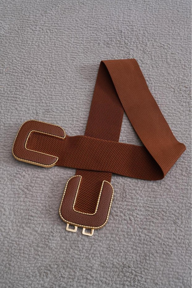 Gold Buckle Leather Detailed Elastic Belt Dress Belt Coat Belt Shirt Belt Waist Belt