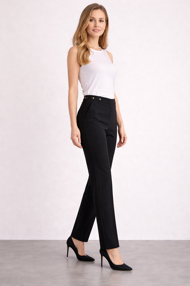 Large Size Trousers with Buckle Detail