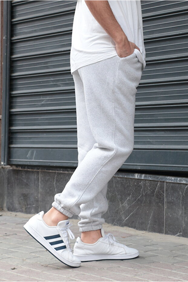 Men's Fleece-Lined Three-Thread Sweatpants with Elasticated Legs