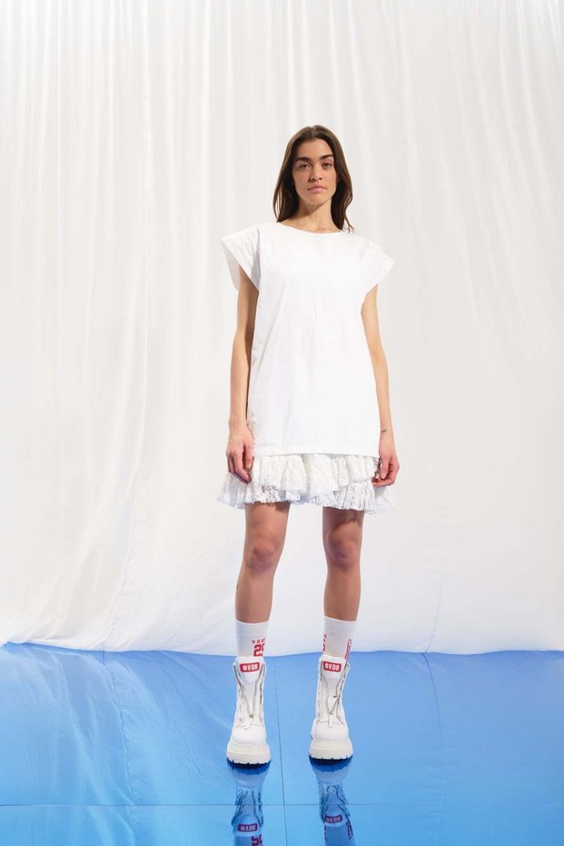 White Contrast Printed Mini Dress 17231