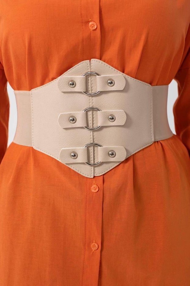 Ring Detailed Elastic Belt Corset Belt Women's Belt Dress Belt Shirt Belt