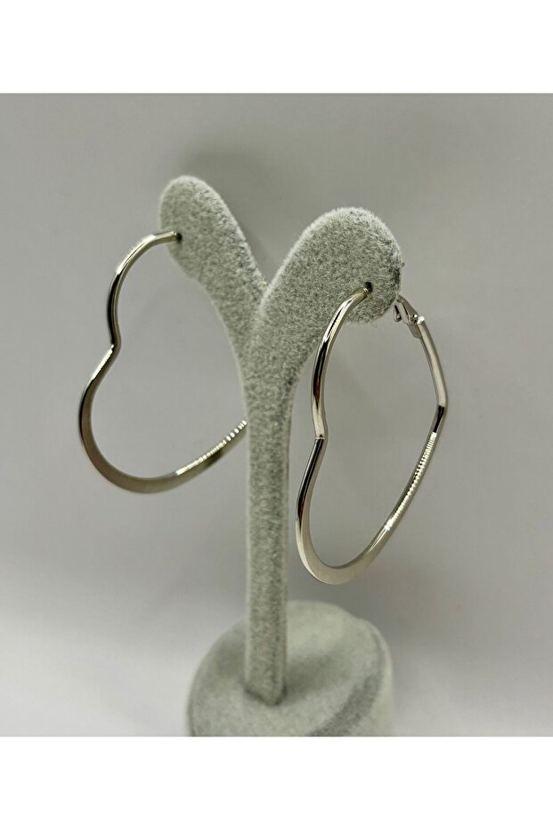 Steel Silver Color 5cm Heart Hoop Earrings