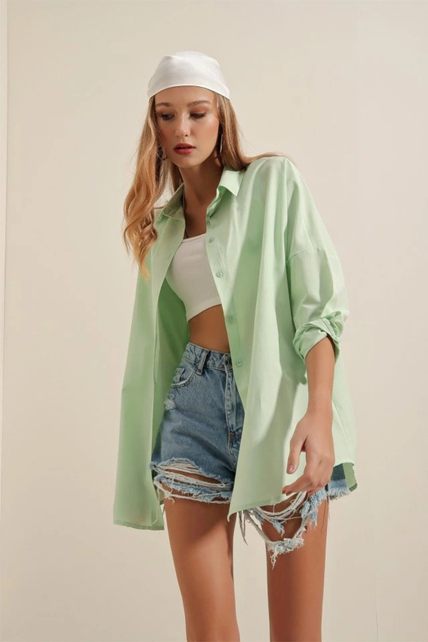    3900 Oversize Long Basic Shirt - E.Green - 4
