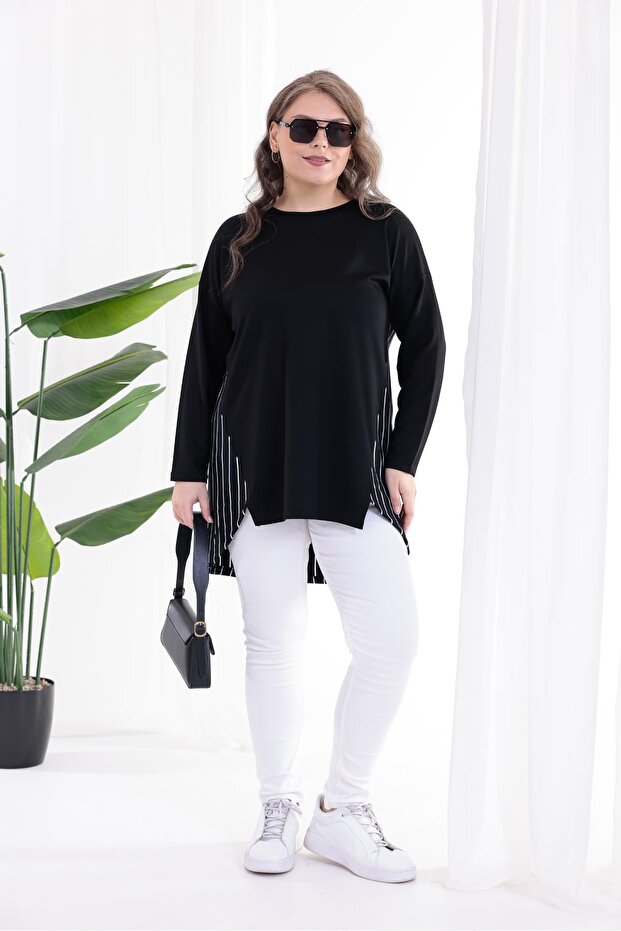 بلوزة تونيك مخططة كبيرة الحجم - 2