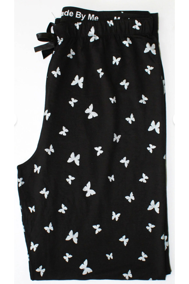 Black Glittery Butterfly Plaid Soft Women's Plus Size Pajama Bottoms 🎁 Gift Socks