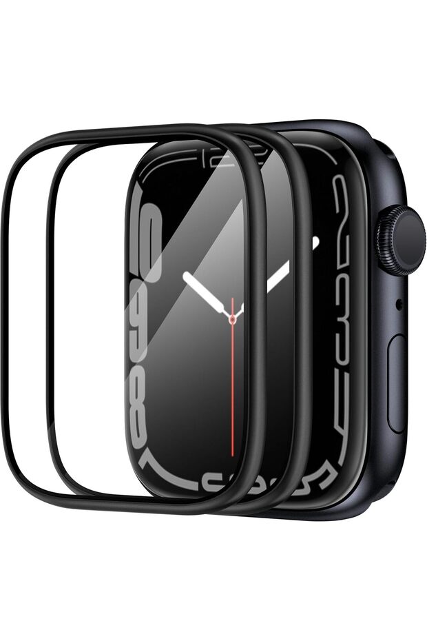 2 Pack Tempered Glass Screen Protector with Titanium Alloy Frame Compatible with Apple Watch 44mm