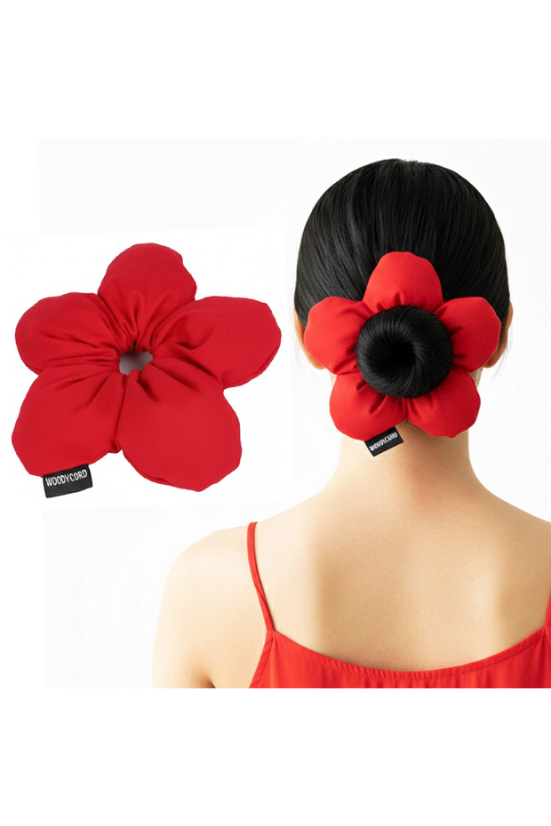 Handmade Red Fluffy Scrunchie Bun Hair Tie