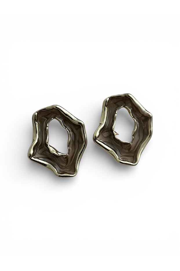 Brown Touch Gold Steel Earrings