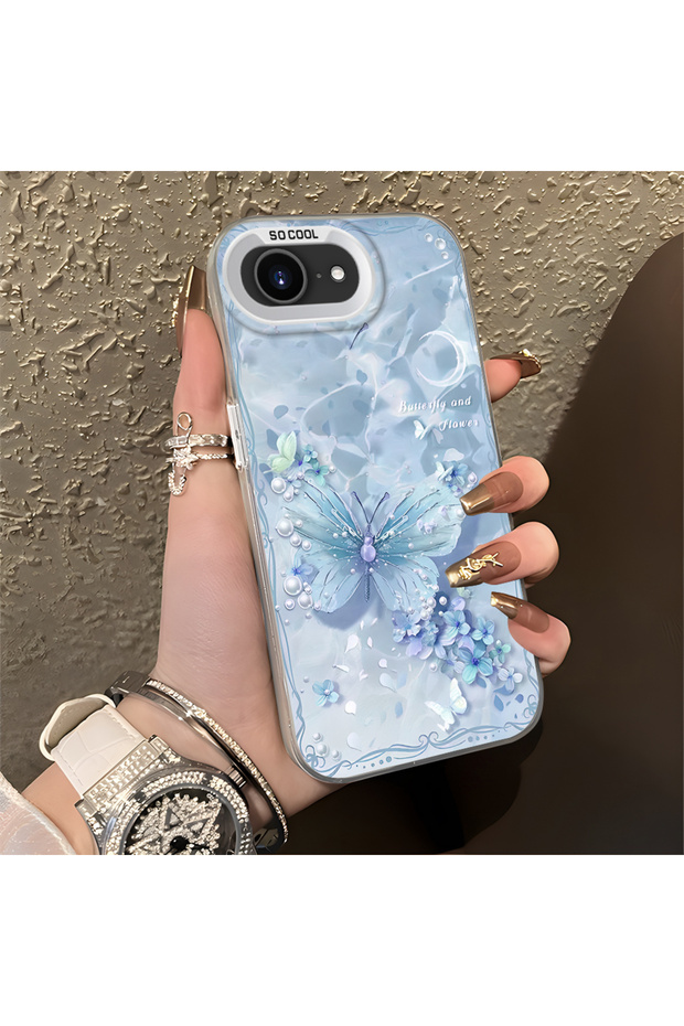iPhone 17E Compatible Silicone Edge Hard Back Anti-Fall Phone Case with Butterfly Pattern