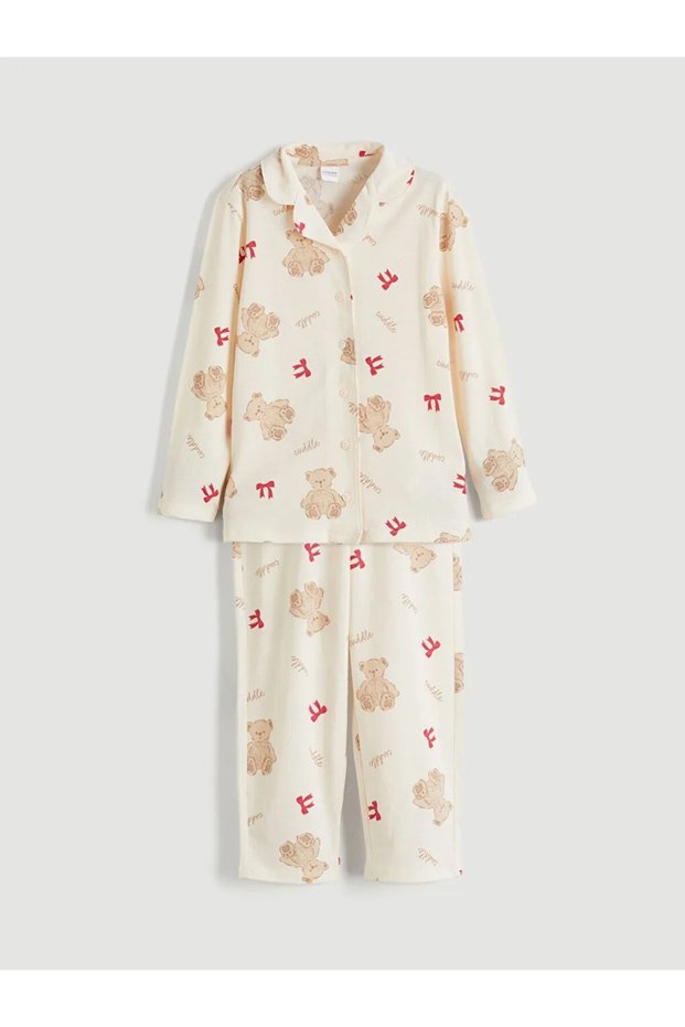 Lcw Kids Pink Shirt Collar Girls Pajamas Set