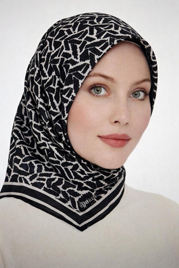 وشاح قطن ناعم-90×90 -06099 أسود - فضي
