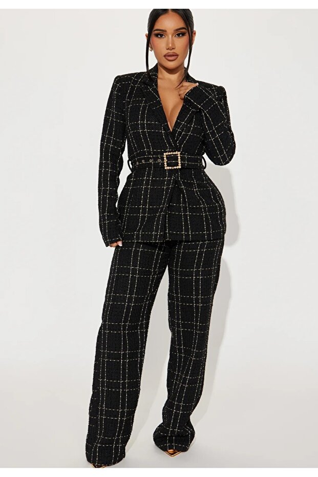Fashion Nova Plaid Jacket Pants Set