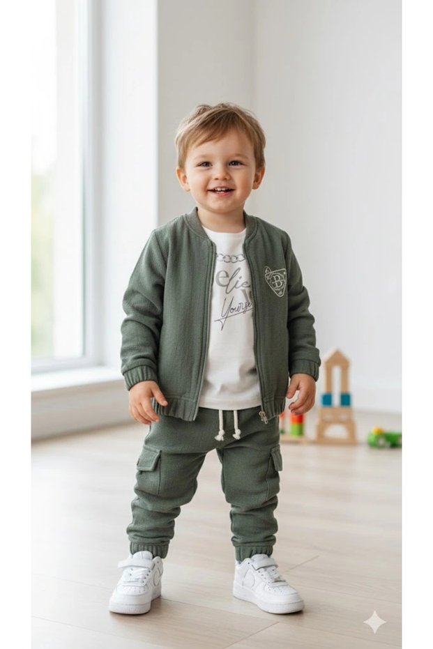 Boys' Sweatshirt, Cardigan and Pants 100% Cotton 3-Piece Sports Set