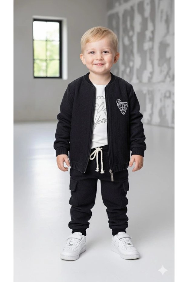 Boys' Sweatshirt, Cardigan and Pants 100% Cotton 3-Piece Sports Set