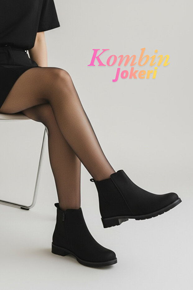 Women's Boots Matte Black Short Heels – Combination Joker