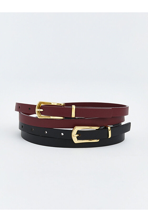 Two Mt Shop Quality Lcw Accessories Burgundy Plain Women's Belt