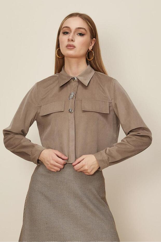 Velvet Blouse with Button Detail 46238