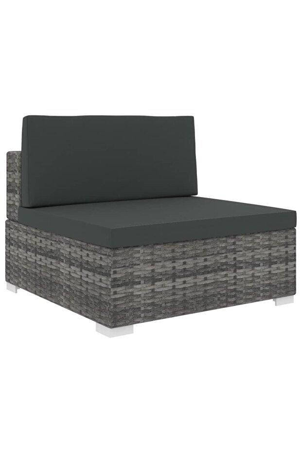 Sectional Middle Seat 1 pc with Cushions Poly Rattan Grey