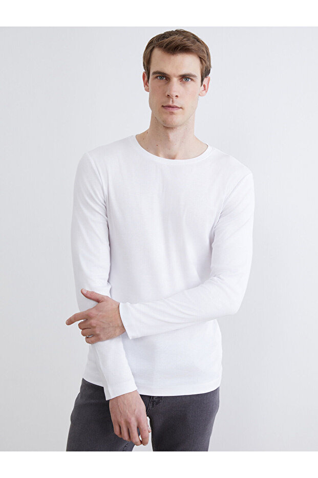 Nevavm with Difference Oval Collar Long Sleeve Men's T-Shirt