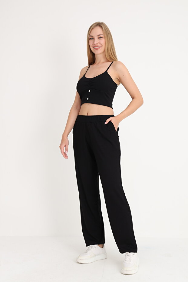 Women's Wide Cut Pocket Casual Single Bottom Pants