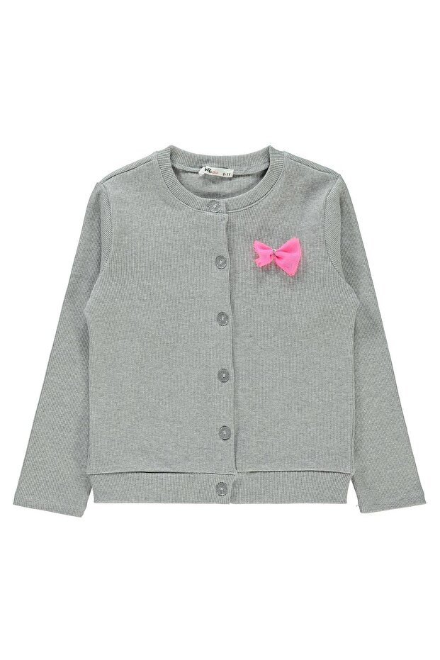 Cardigan with Bow Collar for Ages 6-9 - Gray 8-9 Years