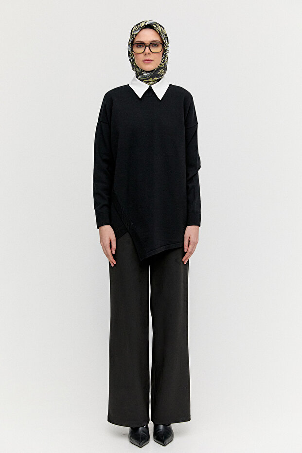 Asimetrik Kesim Basic Triko Tunik - 6