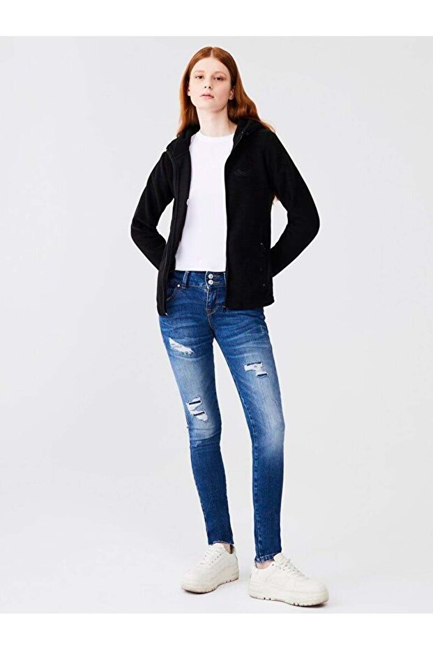 Berinta Zippered Regular Hooded Fleece Straight Fit Cardigan