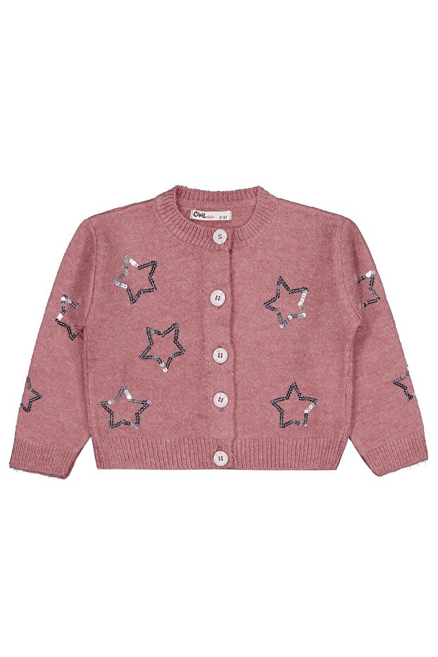 Sequin Star Embroidered Cardigan for Ages 2-5 - Pink 5-6 Years