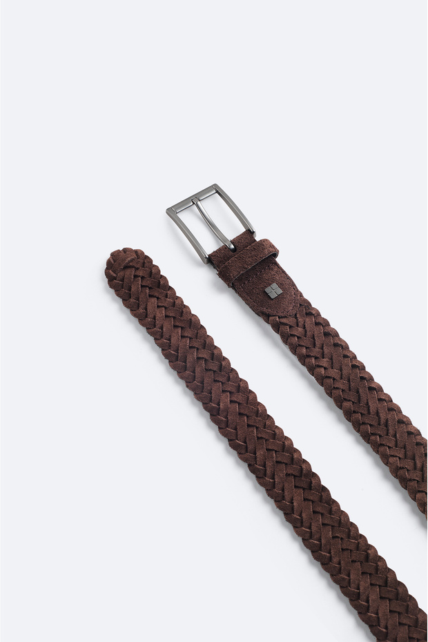 Men's Brown Knitted Leather Belt B009304 - 3