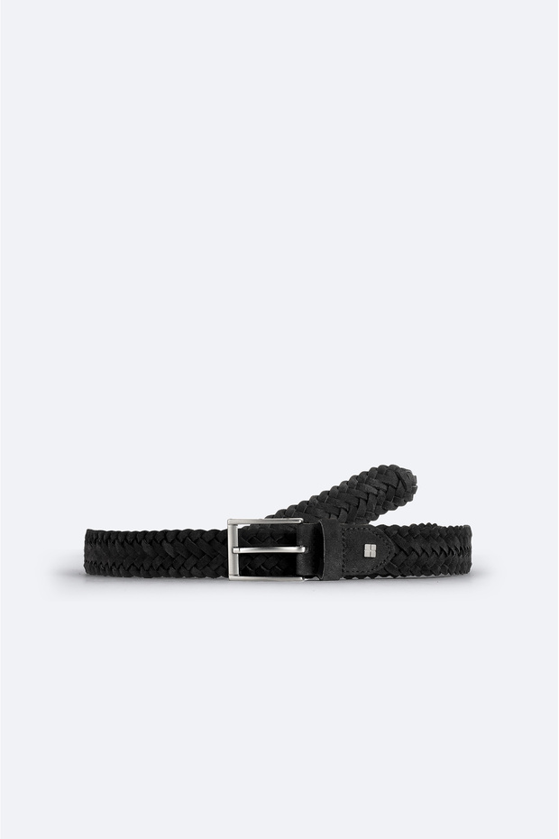 Men's Black Braided Leather Belt B009304 - 1
